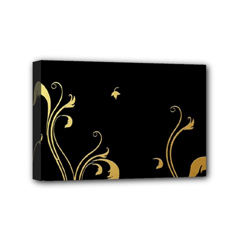 Golden Flowers And Leaves On A Black Background Mini Canvas 6  X 4  by Nexatart