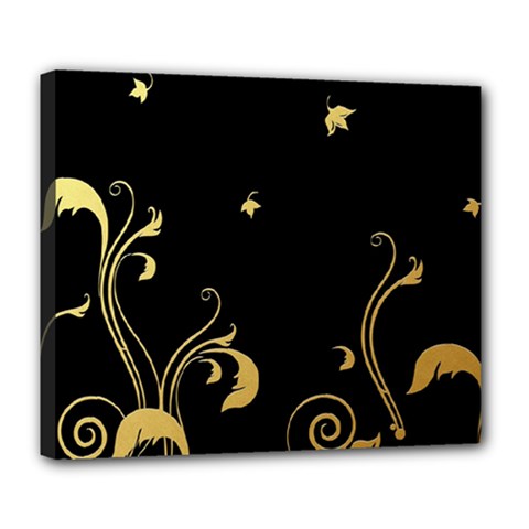 Golden Flowers And Leaves On A Black Background Deluxe Canvas 24  X 20   by Nexatart