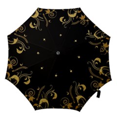 Golden Flowers And Leaves On A Black Background Hook Handle Umbrellas (medium) by Nexatart