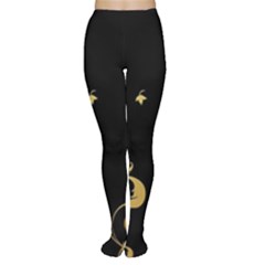 Golden Flowers And Leaves On A Black Background Women s Tights by Nexatart