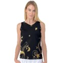 Golden Flowers And Leaves On A Black Background Women s Basketball Tank Top View1