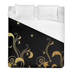 Golden Flowers And Leaves On A Black Background Duvet Cover (full/ Double Size)