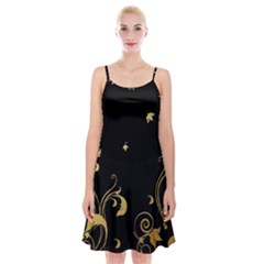 Golden Flowers And Leaves On A Black Background Spaghetti Strap Velvet Dress by Nexatart