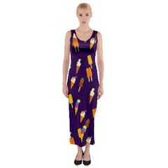 Seamless Cartoon Ice Cream And Lolly Pop Tilable Design Fitted Maxi Dress by Nexatart