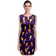 Seamless Cartoon Ice Cream And Lolly Pop Tilable Design Sleeveless Velvet Midi Dress