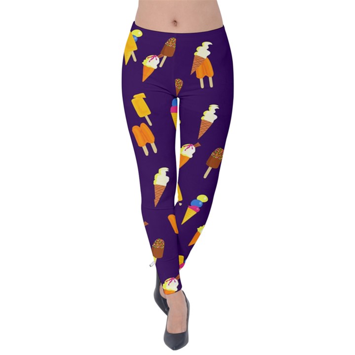 Seamless Cartoon Ice Cream And Lolly Pop Tilable Design Velvet Leggings