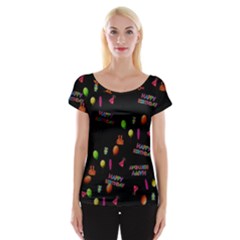 Cartoon Birthday Tilable Design Women s Cap Sleeve Top by Nexatart