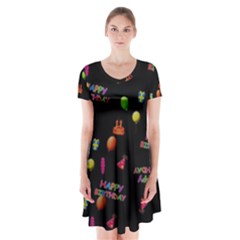 Cartoon Birthday Tilable Design Short Sleeve V-neck Flare Dress