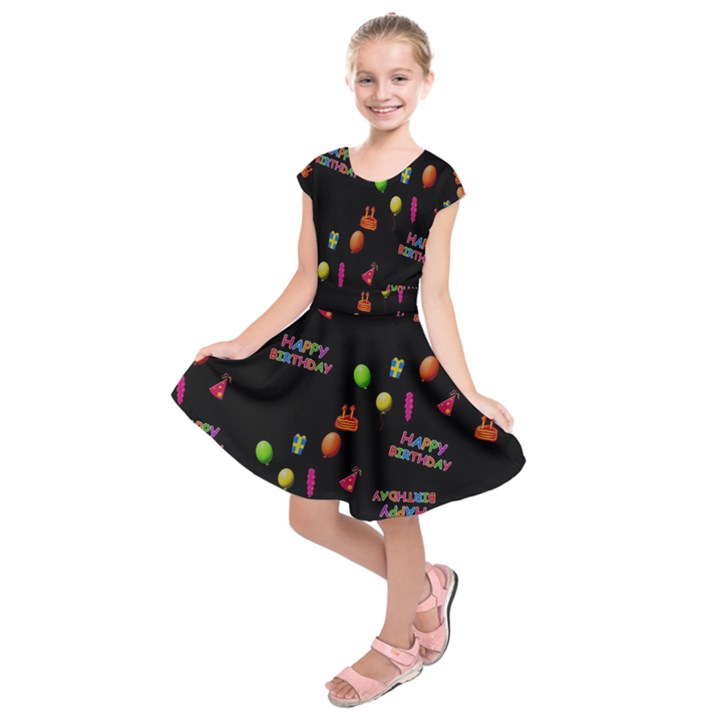 Cartoon Birthday Tilable Design Kids  Short Sleeve Dress