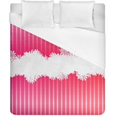 Digitally Designed Pink Stripe Background With Flowers And White Copyspace Duvet Cover (california King Size) by Nexatart