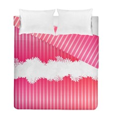 Digitally Designed Pink Stripe Background With Flowers And White Copyspace Duvet Cover Double Side (full/ Double Size) by Nexatart