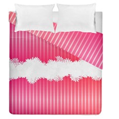 Digitally Designed Pink Stripe Background With Flowers And White Copyspace Duvet Cover Double Side (queen Size) by Nexatart