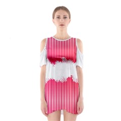 Digitally Designed Pink Stripe Background With Flowers And White Copyspace Shoulder Cutout One Piece