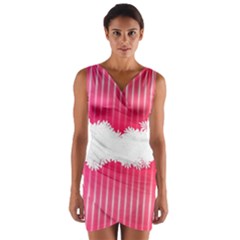 Digitally Designed Pink Stripe Background With Flowers And White Copyspace Wrap Front Bodycon Dress