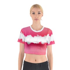 Digitally Designed Pink Stripe Background With Flowers And White Copyspace Cotton Crop Top by Nexatart