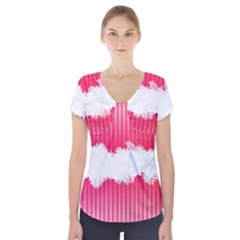 Digitally Designed Pink Stripe Background With Flowers And White Copyspace Short Sleeve Front Detail Top by Nexatart