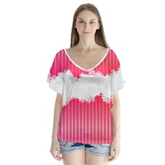 Digitally Designed Pink Stripe Background With Flowers And White Copyspace Flutter Sleeve Top