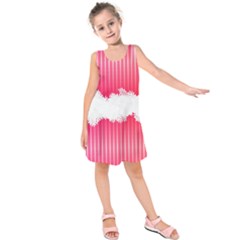 Digitally Designed Pink Stripe Background With Flowers And White Copyspace Kids  Sleeveless Dress