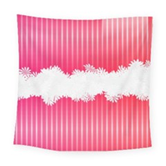 Digitally Designed Pink Stripe Background With Flowers And White Copyspace Square Tapestry (large)