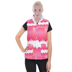 Digitally Designed Pink Stripe Background With Flowers And White Copyspace Women s Button Up Puffer Vest by Nexatart