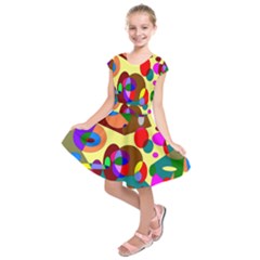 Abstract Digital Circle Computer Graphic Kids  Short Sleeve Dress