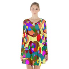 Abstract Digital Circle Computer Graphic Long Sleeve Velvet V-neck Dress