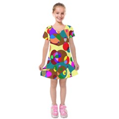 Abstract Digital Circle Computer Graphic Kids  Short Sleeve Velvet Dress