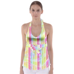 Abstract Stipes Colorful Background Circles And Waves Wallpaper Babydoll Tankini Top by Nexatart