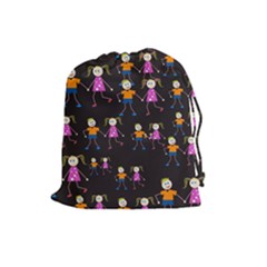 Kids Tile A Fun Cartoon Happy Kids Tiling Pattern Drawstring Pouches (large)  by Nexatart