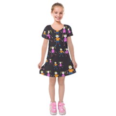 Kids Tile A Fun Cartoon Happy Kids Tiling Pattern Kids  Short Sleeve Velvet Dress