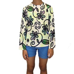 Completely Seamless Tileable Doodle Flower Art Kids  Long Sleeve Swimwear by Nexatart