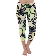 Completely Seamless Tileable Doodle Flower Art Capri Winter Leggings 