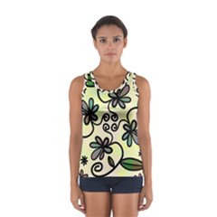 Completely Seamless Tileable Doodle Flower Art Women s Sport Tank Top  by Nexatart