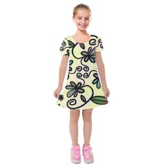 Completely Seamless Tileable Doodle Flower Art Kids  Short Sleeve Velvet Dress by Nexatart