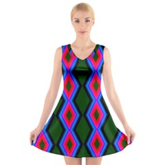 Quadrate Repetition Abstract Pattern V-neck Sleeveless Skater Dress by Nexatart