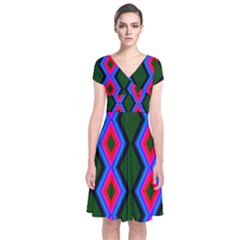 Quadrate Repetition Abstract Pattern Short Sleeve Front Wrap Dress by Nexatart