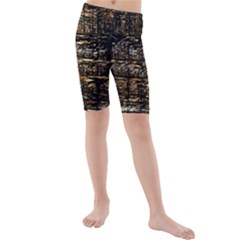 Wood Texture Dark Background Pattern Kids  Mid Length Swim Shorts by Nexatart