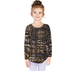 Wood Texture Dark Background Pattern Kids  Long Sleeve Tee