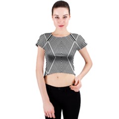 Black And White Line Abstract Crew Neck Crop Top by Nexatart