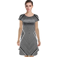 Black And White Line Abstract Cap Sleeve Nightdress by Nexatart