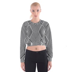 Black And White Line Abstract Cropped Sweatshirt by Nexatart