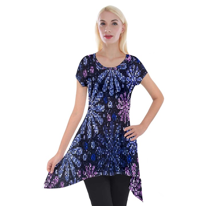 Pixel Pattern Colorful And Glittering Pixelated Short Sleeve Side Drop Tunic