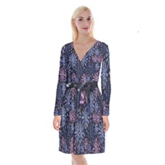 Pixel Pattern Colorful And Glittering Pixelated Long Sleeve Velvet Front Wrap Dress by Nexatart