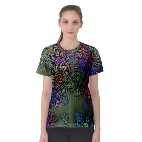 Grunge Rose Background Pattern Women s Sport Mesh Tee by Nexatart