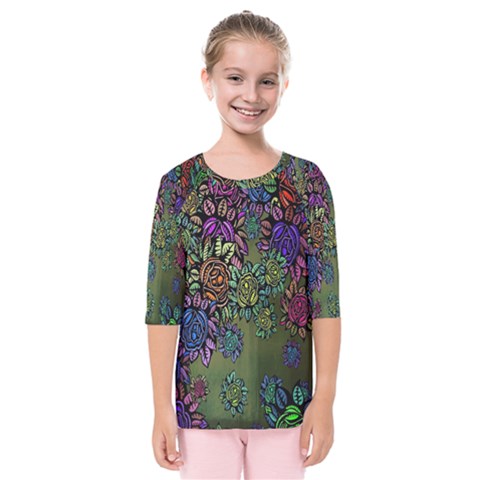 Grunge Rose Background Pattern Kids  Quarter Sleeve Raglan Tee by Nexatart