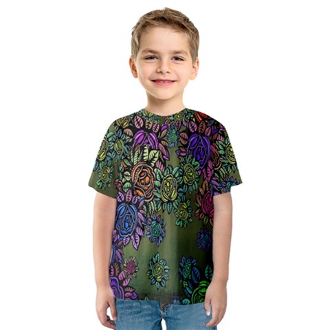 Grunge Rose Background Pattern Kids  Sport Mesh Tee by Nexatart