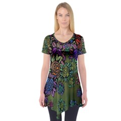 Grunge Rose Background Pattern Short Sleeve Tunic  by Nexatart