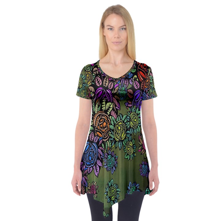 Grunge Rose Background Pattern Short Sleeve Tunic 