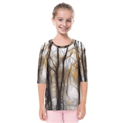 Fall Forest Artistic Background Kids  Quarter Sleeve Raglan Tee