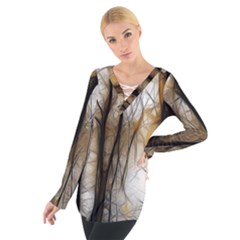 Fall Forest Artistic Background Women s Tie Up Tee by Nexatart